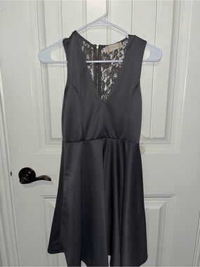 Altar'd State Grey Lace-Back V-Neck Midi Dress